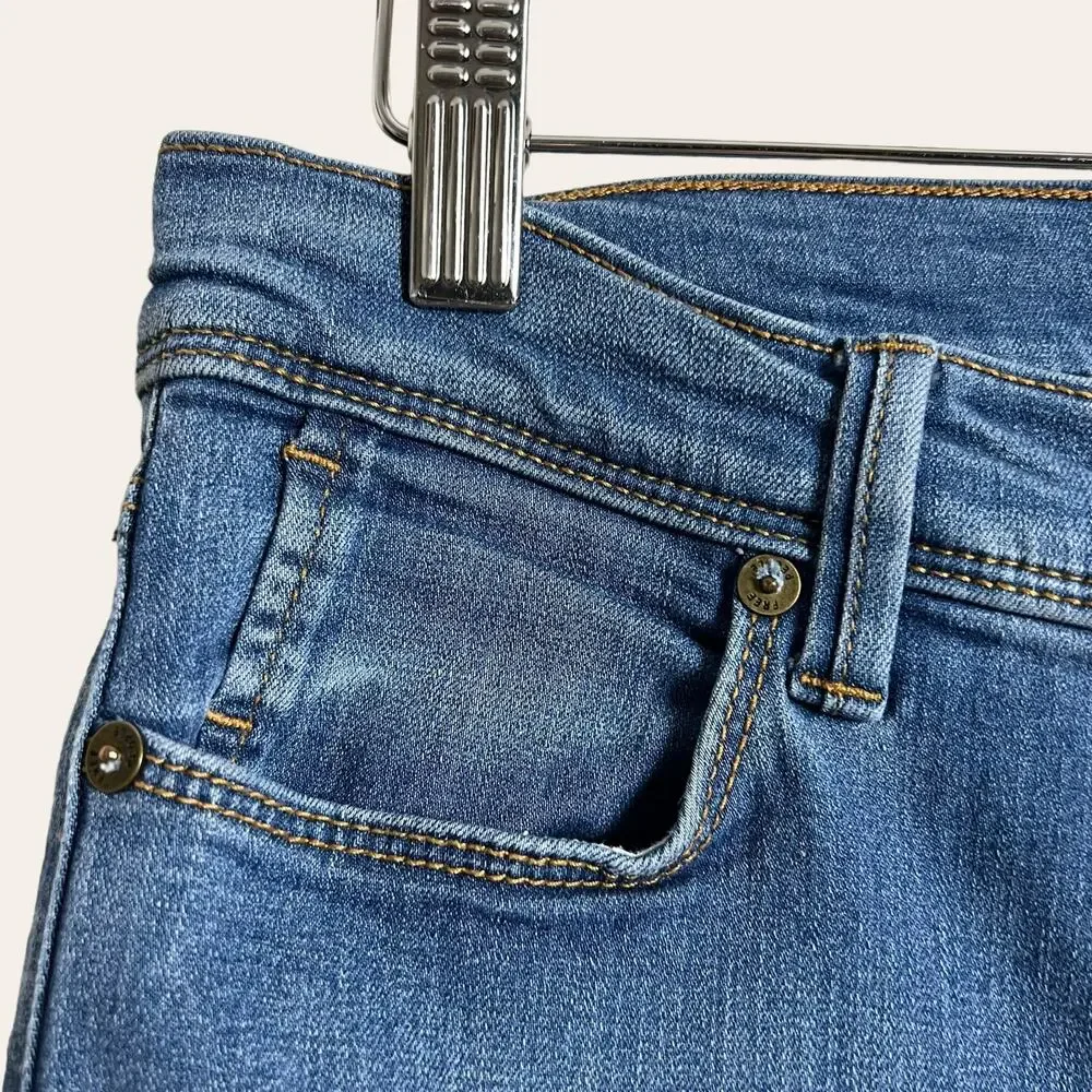 Free People Straight Mid-Rise Stretch Denim Crop Casual Blue Jeans Size 28